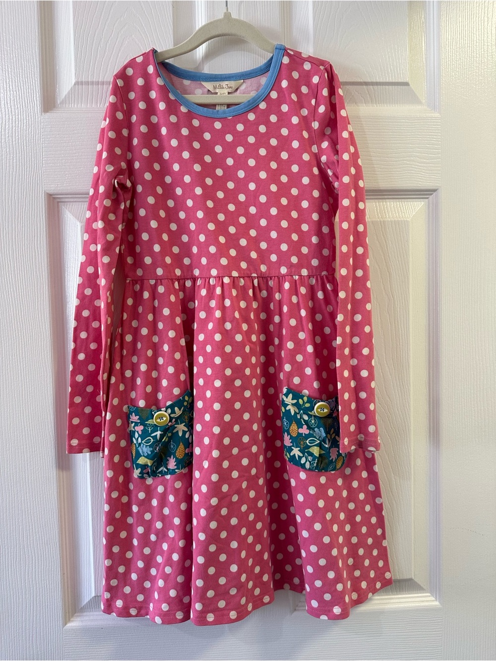 Matilda Jane Pink Polka Dot Long-Sleeve Dress with Teal Floral Pockets